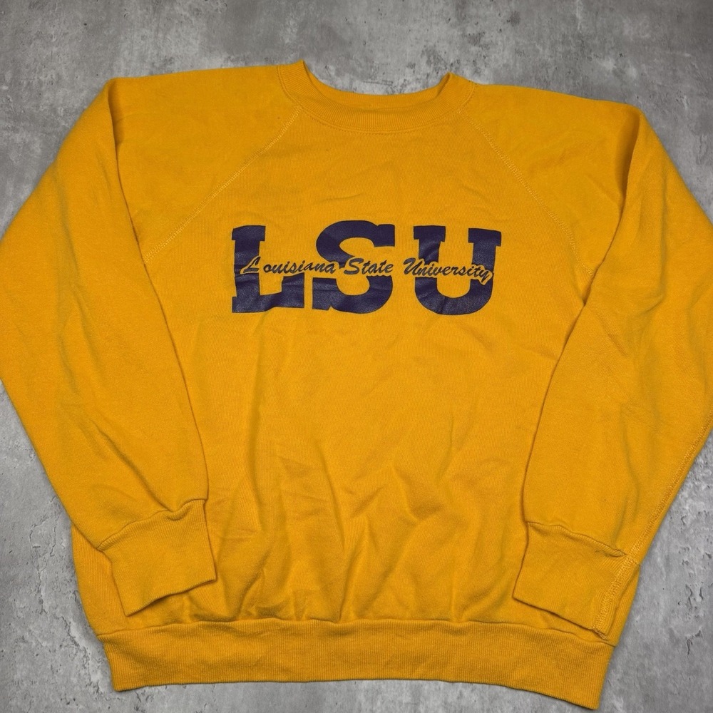 Vintage 80s Collegiate Pacific LSU Tigers Sweatshirt Yellow Mens Medium USA Made